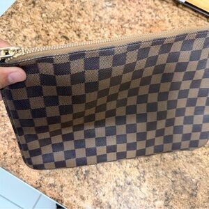 Brown Checkered Zip Pouch